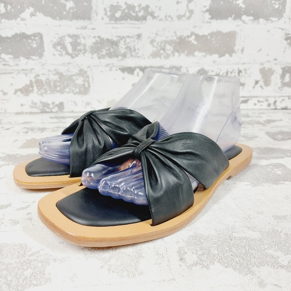 New CREVO Kitty Bow Leather Slide Sandal In Black K874 - Picture 3 of 9